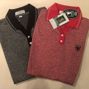 2 LPGA Golf shirts Red + Black Time Out Women size M 10-12 made USA - NEW